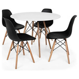 Kit - Mesa Redonda Eames 90 Cm Branco + 4 Cadeiras Eiffel Ds