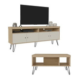 Conjunto Sala Liberty Com Rack E Mesa De Centro Artely Cor Carvalho/off White