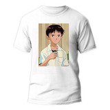 Camiseta Anime Evangelion Shinji Bebendo Café Camisa Unissex