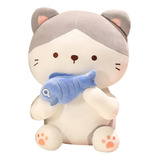 Peluche Felpa Suave Hipoalergenico Gato Con Pez Kawaii 35cm