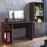 Kit Mesa Computador Gamer 3875 E Armario 2 Portas 4095 Cor Preto/vermelho