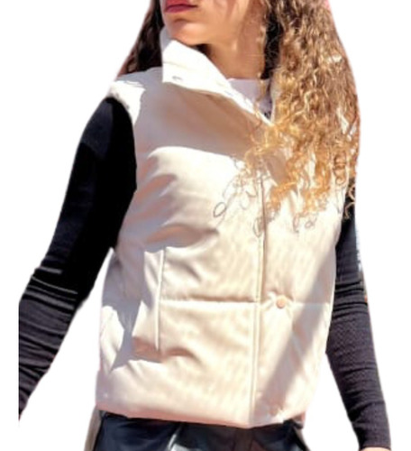 Chaleco Puffer Ecocuero Con Bolsillos