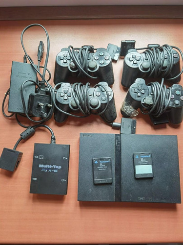 Playstation 2 Slim Ps2 Con 5 Joystick Multitab Y 20 Juegos 