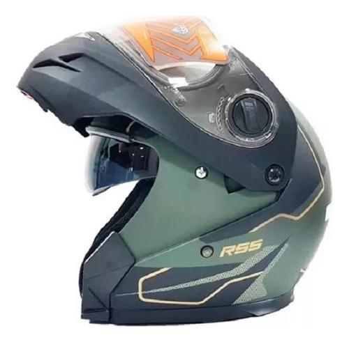 Casco Moto Rebatible Doble Visor  Hawk Vector Verde Mate M