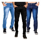 Kit 3 Calças Jeans Masculina Slim Adulto Oferta Atacado