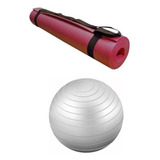 Kit Exercicio 1 Tapete Colchonete Yoga + 1 Bola Alongar 85cm Cor Vermelho Cinza