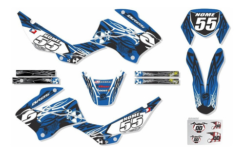 Kit Adesivo Moto Cross Trilha Nxr Bros 150 Tribal Azul Lm103