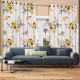 Cortinas Sala Ana Júlia 3x2,2 Flores Amarelas Linda Janela