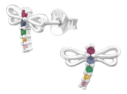 Aros Pendientes Libélula Plata 925 Niña Mujer Multicolor