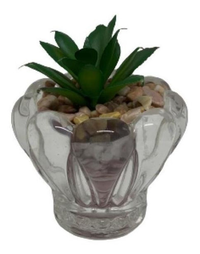 Vaso Decorativo De Vidro Trabalhado Com Suculenta Artificial