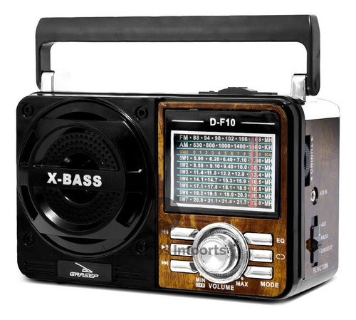 Radio Vintage Retrô Recarregável Am Fm Sw Usb Mp3 Auxiliar Cor Marrom 110v/220v