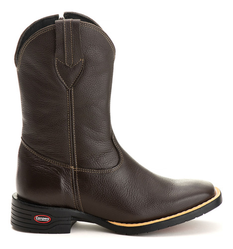 Bota Texana Masculina Couro Liso Legitimo Bico Quadrado