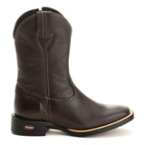 Bota Texana Masculina Couro Liso Legitimo Bico Quadrado