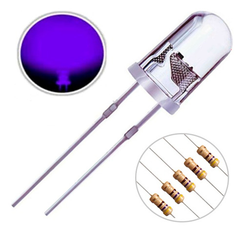 Kit Led Uv(ultra Violeta) 5mm + Resistores