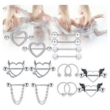  Piercing Pezon Nipple Set Corazon Diablito Varios,16 Piezas