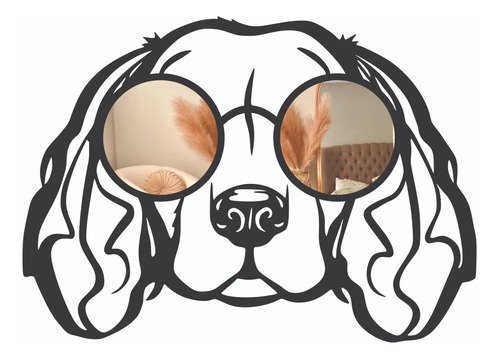 Perro Cocker Spaniel Madera/mdf Con Gafas De Espejo | 60 Cm