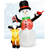  Inflable Navideño Led 2.4 Mts Muñeco D Nieve Con Ave Y Reno