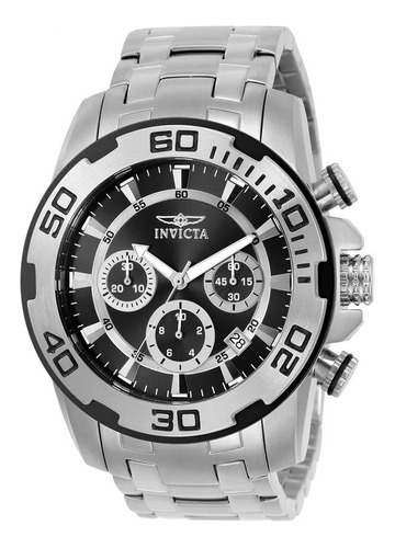 Reloj Invicta Pro Diver 22318 Acerado Silver Black Ejecutivo Color De La Correa Acero Color Del Bisel Negro/acero Color Del Fondo Negro