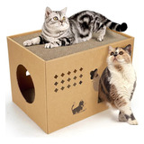 Casa De Carton Para Gatos Con 2 Uds. De Almohadilla Rascador