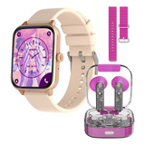 Smartwatch Binden Reloj Inteligente Pantalla 1.8 Recibe Llamadas Deportes Resiste Salpicaduras Audífonos Tws Rosa