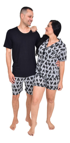 Kit Pijama Casal Malha Adulto Curto Verão Americano