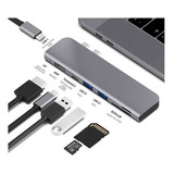 Adaptador Hub 7 En 1 Para Macbook Pro, Usb C + Hdmi 4k + Thunderbolt Color Space Grey