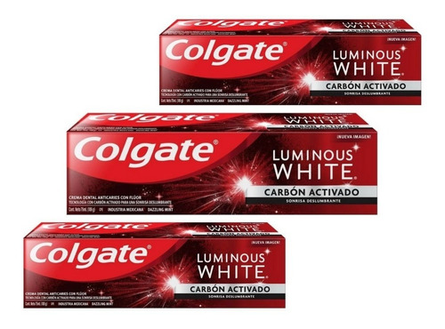 Crema Dental Colgate Luminous White Carbón Activado 3pz 75ml