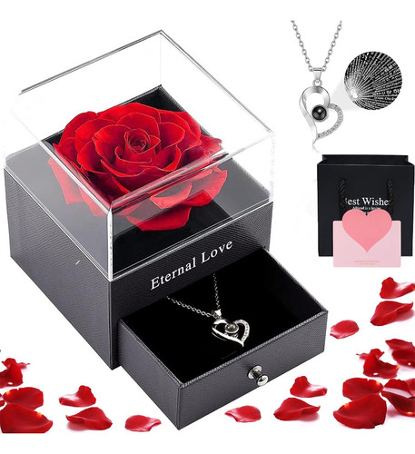 Rosas Artificiales Eternas Con Collar, Regalo Para Mujer