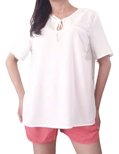 Blusa Bordada Camisa Mujer Importada Premium Crochet Blanca 