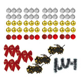 Kit Enfeites Natal 82 3 Pisca 72 Bolas 7cm 6 Laços 1 Festão