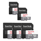 5 Micro Sd 64gb 100mb/s Sandisk Ótima Opção P/ Câmera Espiã