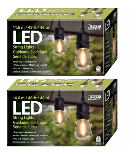 Set 2 Extensión Tira 24 Luces Led Vintage 14.6 Mts Jardin 