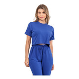 Conjunto Calça E Blusa Feminina Malha Cropped Curto Promoção