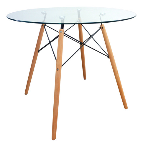 Mesa Dkr Tipo Eames Redonda Tapa De Vidrio