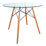 Mesa Dkr Tipo Eames Redonda Tapa De Vidrio