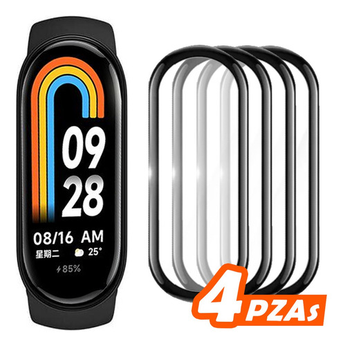 4 Micas Rígidas Para Xiaomi Mi Band 8 Bisel Negro Curved 3 D