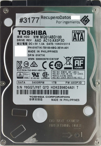 Toshiba Mq01abd100 1000gb Sata - 03781 Recuperodatos