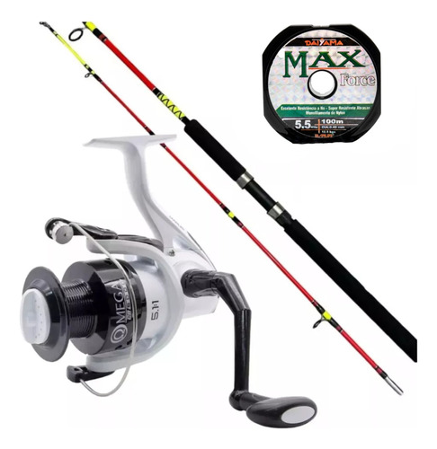 Kit Pesca Pesada Molinete Omega 5000 + Vara Capitan + Linha