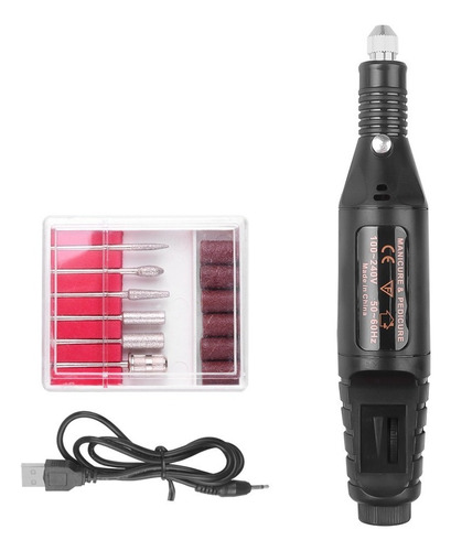 Kit Pulidor De Uñas Electrico Pedicura Acrílico Manicure Color Negro