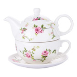 Juego De Té De Porcelana Para Uno, Tetera Floral Y Taza, Flo