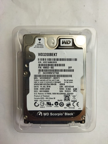 Disco Duro Sata 2.5 320 Gb Wd Scorpio Usado Perfecto