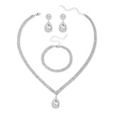 Conjunto De Joyas Brillantes De Plata Con Diamantes De Imita