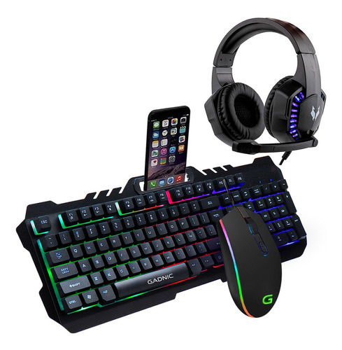 Kit Teclado Mouse Retro Iluminado Auriculares Pc Gamer