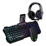 Kit Teclado Mouse Retro Iluminado Auriculares Pc Gamer