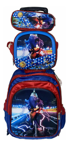 Kit Mochila Infantil Sonic Com Rodinhas