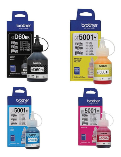 4 Tintas Originales Brother Btd60bk  Y Colores Bt5001ycm 