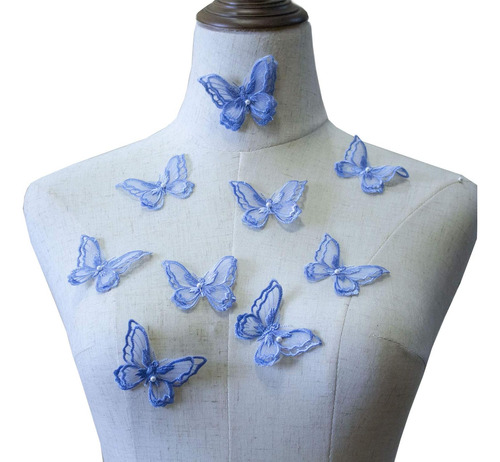 10pcs Mariposa Encaje Organza Bordado Doble Capas Parches De