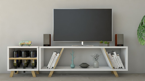 Mueble Tv Lcd Smart Rack Nordico + Bodega Diseño Minimalista