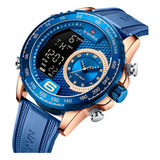 Reloj Naviforce 9199 Digital Master Sport Hombre +estuche Color De La Correa Azul