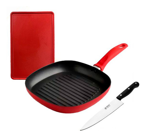 Set Bifera Pyrex 26cm Roja, Tabla, Cuchillo 8308 Arbolito 